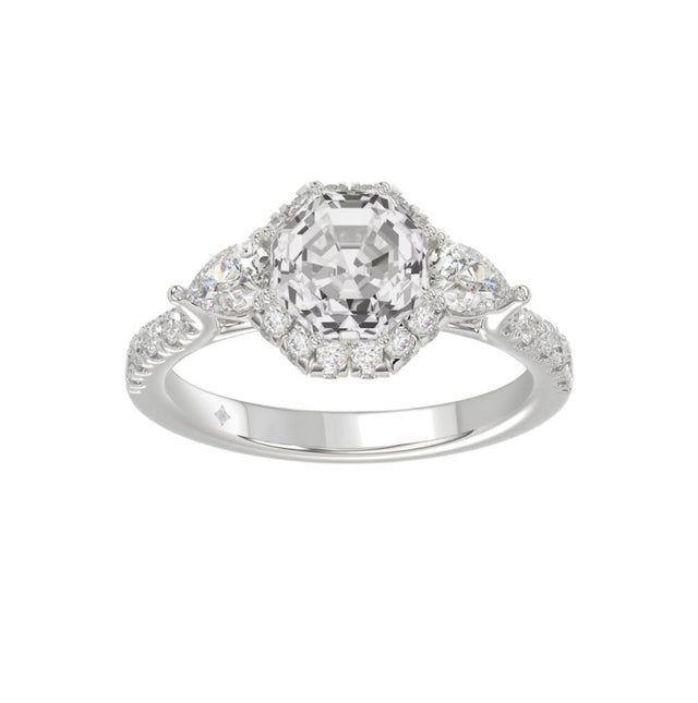 ANILLO DE MUJER DE ORO BLANCO DE 14K CON DIAMANTES DE TALLA REDONDA/PERA/OCTOGONAL DE 2,00 CT