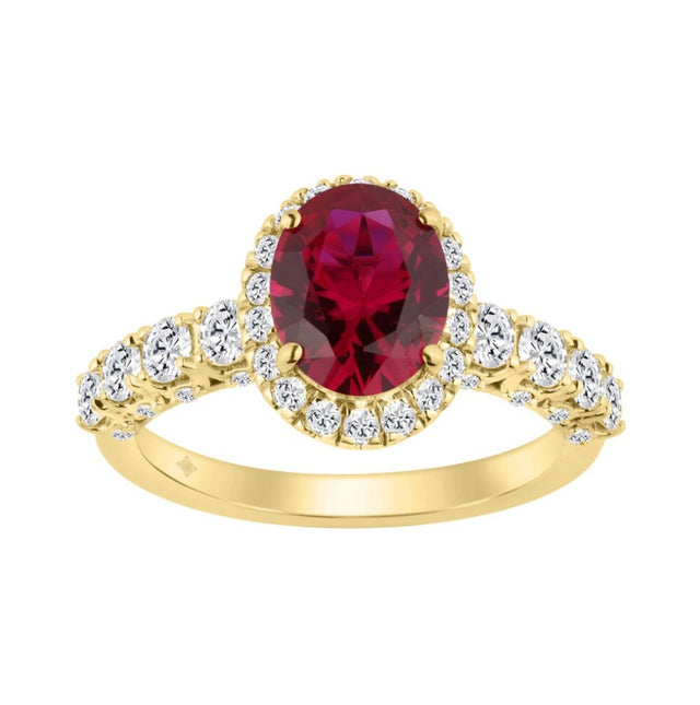 14K YELLOW GOLD 3 1/2CT ROUND/RUBY OVAL DIAMOND LADIES RING (CENTER STONE RUBY OVAL DIAMOND 2 1/2CT)