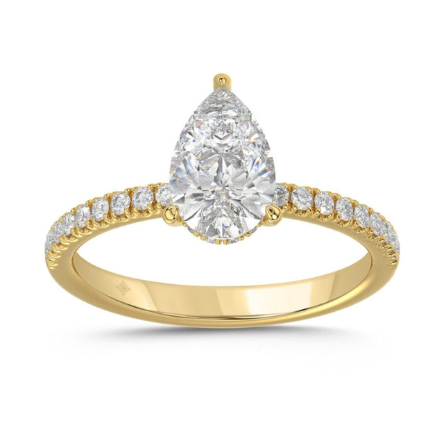 14K YELLOW GOLD 1 3/4CT ROUND/PEAR DIAMOND LADIES RING (CENTER STONE PEAR DIAMOND 1 1/2CT)
