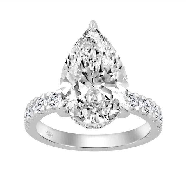 14K WHITE GOLD 4 3/4CT ROUND/PEAR DIAMOND LADIES RING (CENTER STONE PEAR DIAMOND 4CT)