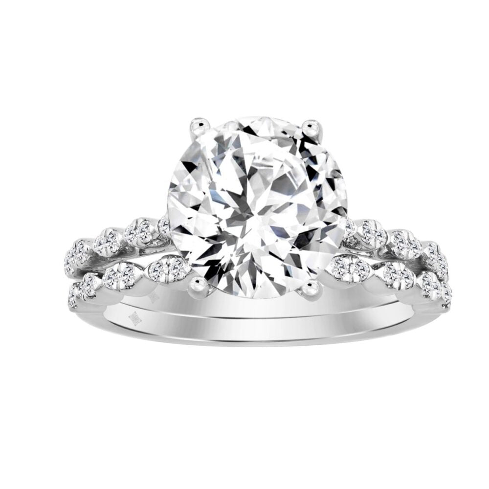 14K WHITE GOLD 3 1/3CT ROUND DIAMOND LADIES BRIDAL SET (CENTER STONE ROUND DIAMOND 3CT)