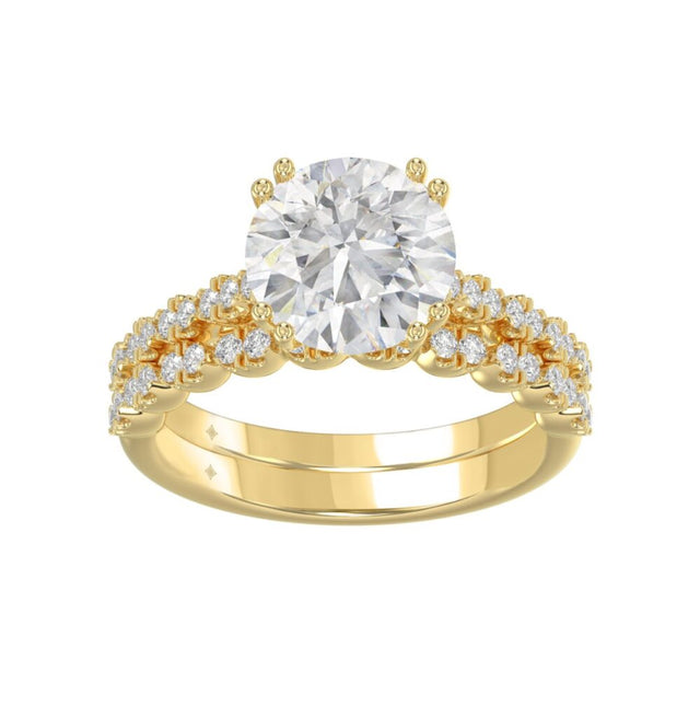 Ladies 14K Yellow Gold Ladies Elegance- Bridal Set 3 1/3CT Round Diamond 3.00CT Round Center stone (Color F-G -Clarity VS1/VS2)