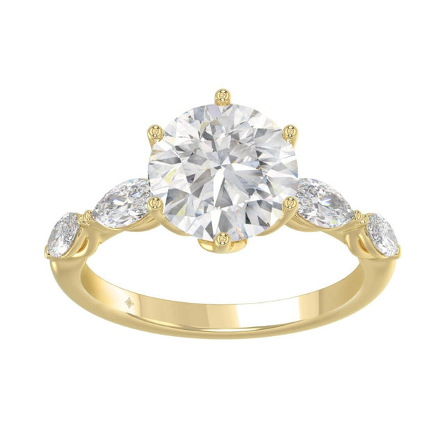 Luxury 14K Yellow Gold Bridal Ring for Ladies 3 3/4CT Round & Marquise Cut Diamonds 3.00CT Round Center stone (Color F-G -Clarity VS1/VS2)