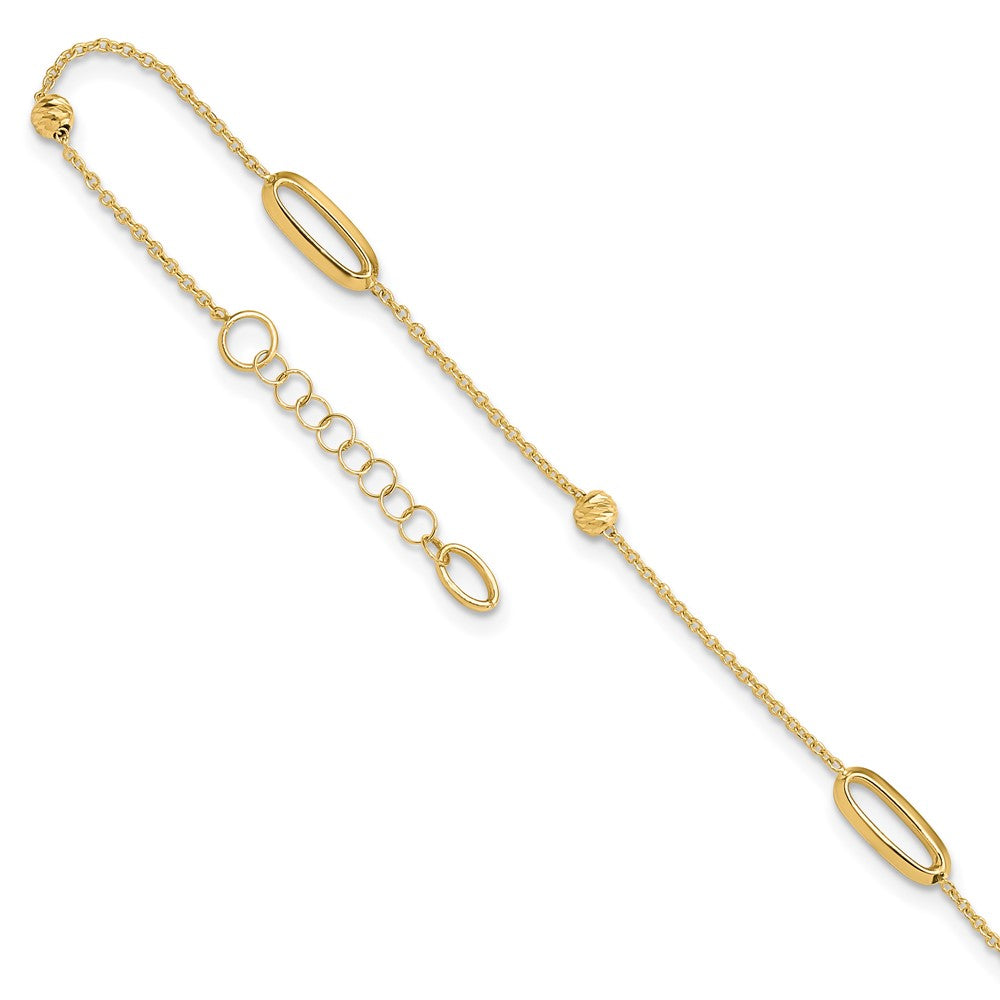 Leslie’s 14K Polished Diamond-cut Beads with 1in. ext. Anklet