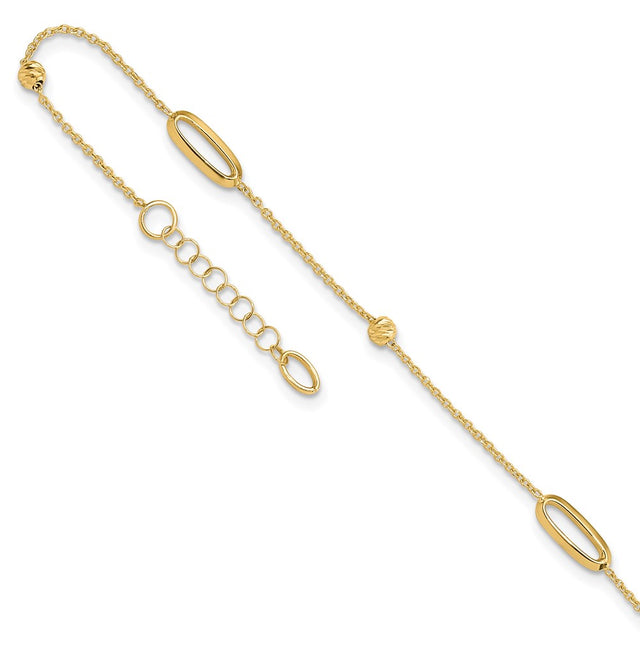 Leslie’s 14K Polished Diamond-cut Beads with 1in. ext. Anklet