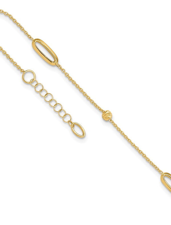 Leslie’s 14K Polished Diamond-cut Beads with 1in. ext. Anklet