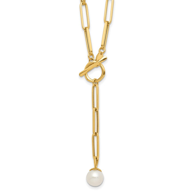 Leslie’s 14K Polished Freshwater Cultured Pearl Fancy Link Toggle Necklace