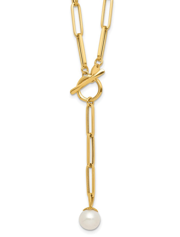 Leslie’s 14K Polished Freshwater Cultured Pearl Fancy Link Toggle Necklace