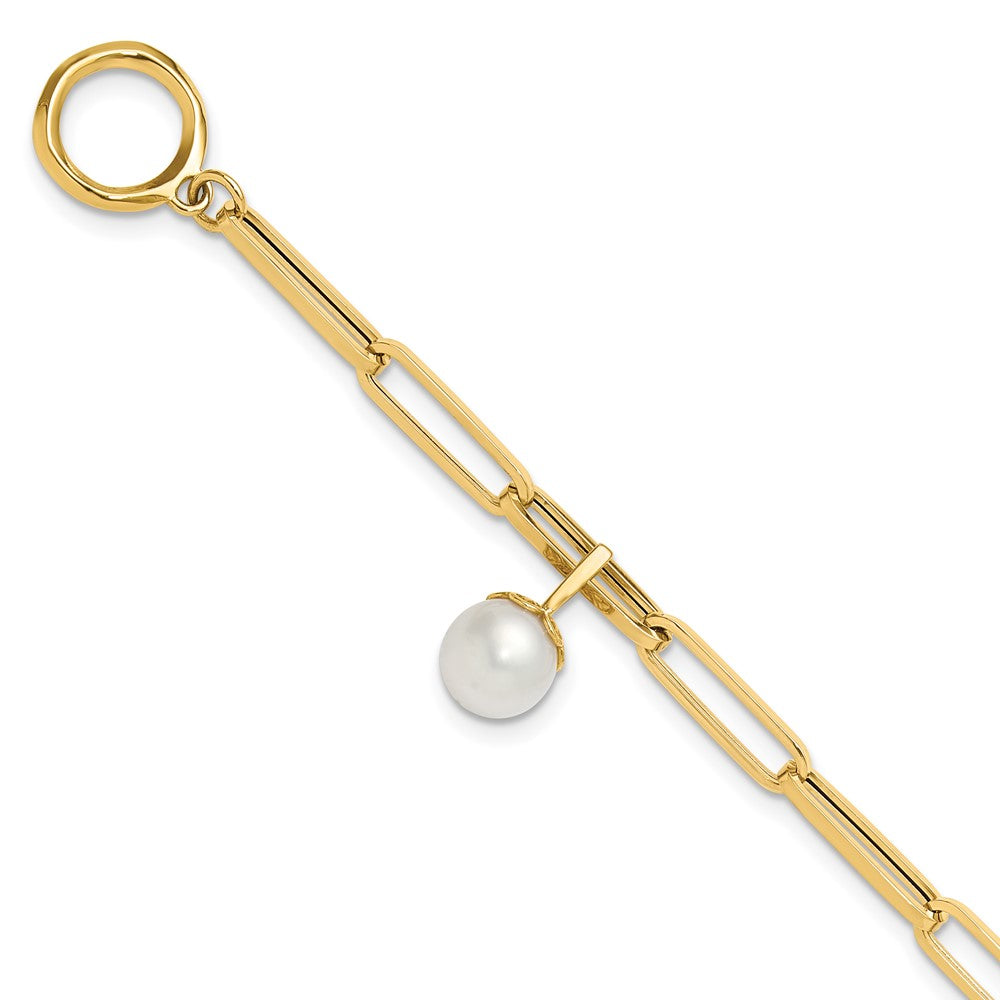 Leslie’s 14K Polished FW Cultured Pearl Fancy Link Toggle Bracelet