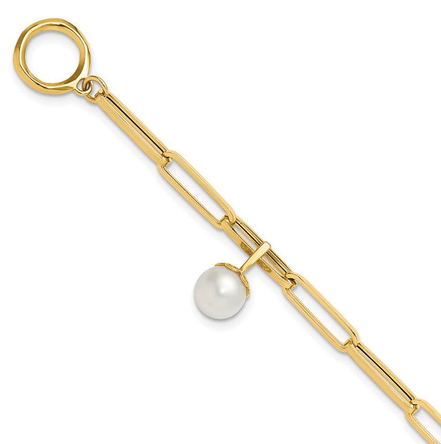 Leslie’s 14K Polished FW Cultured Pearl Fancy Link Toggle Bracelet
