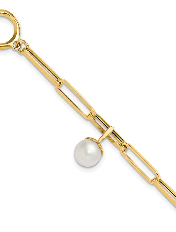 Leslie’s 14K Polished FW Cultured Pearl Fancy Link Toggle Bracelet