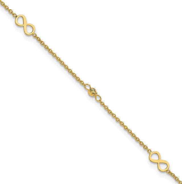 Leslie’s 14K Polished/Diamond-cut Infinity 9in Plus 1in ext. Anklet