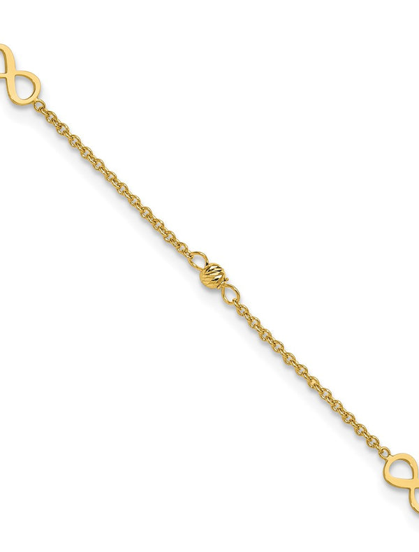 Leslie’s 14K Polished/Diamond-cut Infinity 9in Plus 1in ext. Anklet