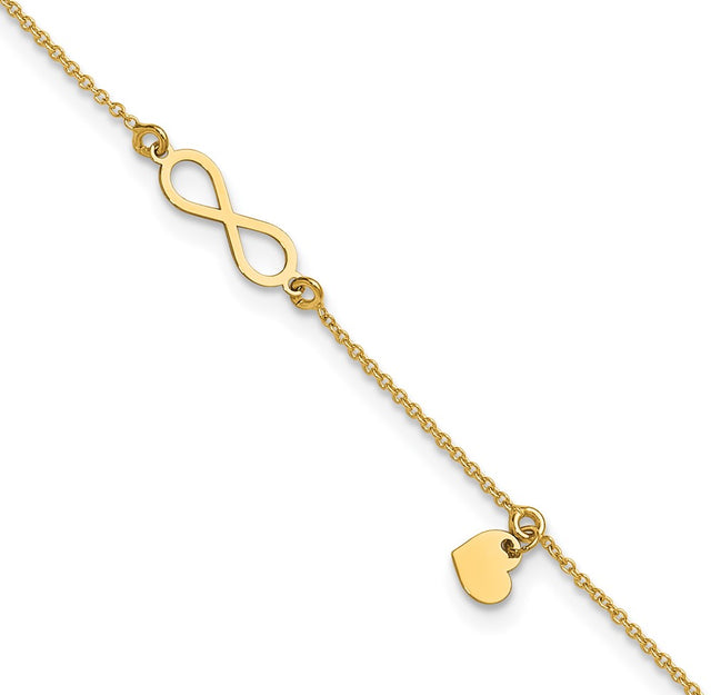 Leslie’s 14K Polished Infinity/Dangle Heart 9in Plus 1in ext. Anklet