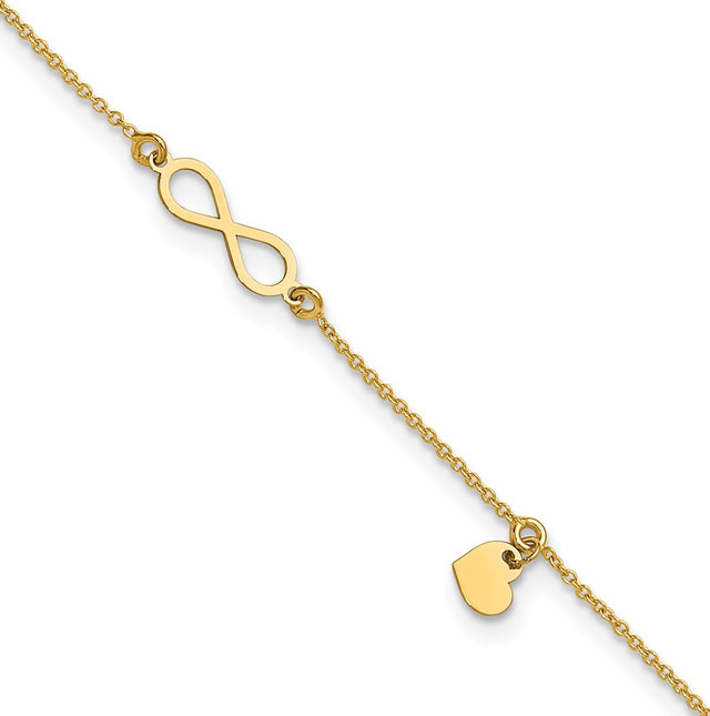 Leslie’s 14K Polished Infinity/Dangle Heart 9in Plus 1in ext. Anklet