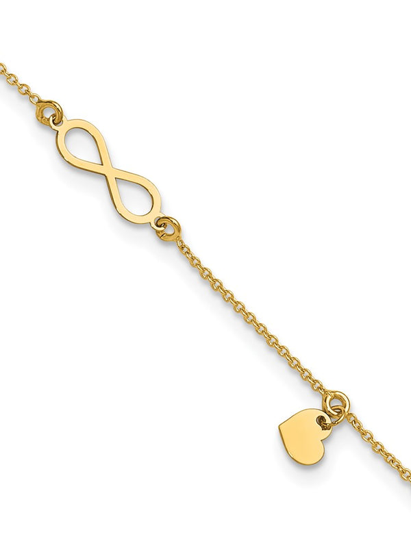 Leslie’s 14K Polished Infinity/Dangle Heart 9in Plus 1in ext. Anklet