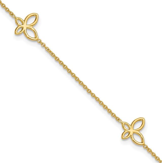 Leslie’s 14K Polished Butterfly Station 9in Plus 1in ext. Anklet