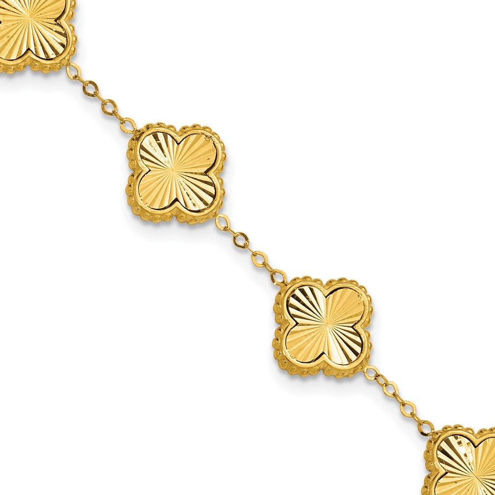 Leslie’s 14K Polished and Diamond-cut Clover Station Bracelet