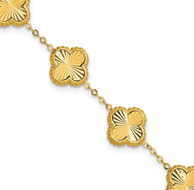 Leslie’s 14K Polished and Diamond-cut Clover Station Bracelet