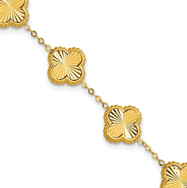 Leslie’s 14K Polished and Diamond-cut Clover Station Bracelet