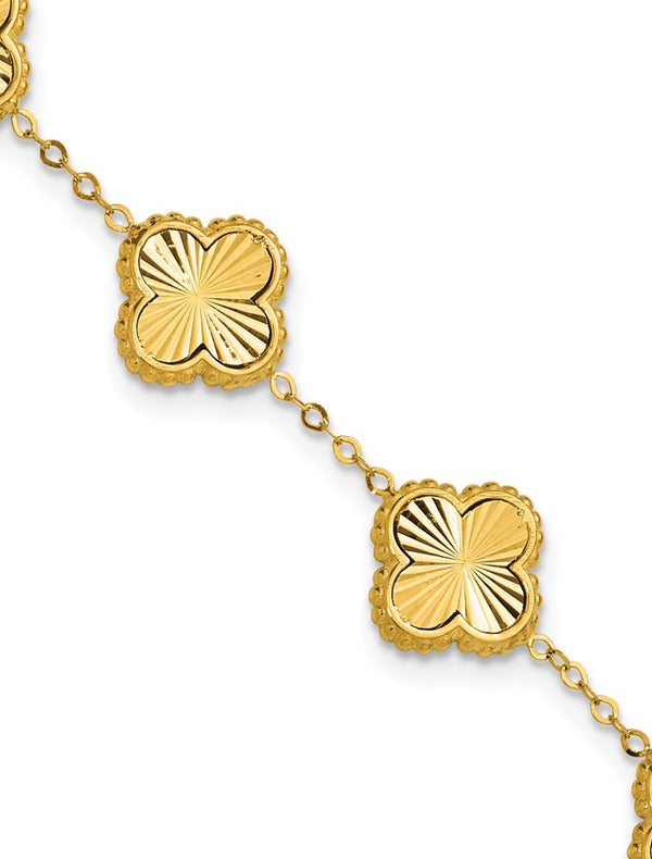 Leslie’s 14K Polished and Diamond-cut Clover Station Bracelet