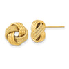 Pendientes de poste con triple nudo de amor texturizado pulido de oro de 14k