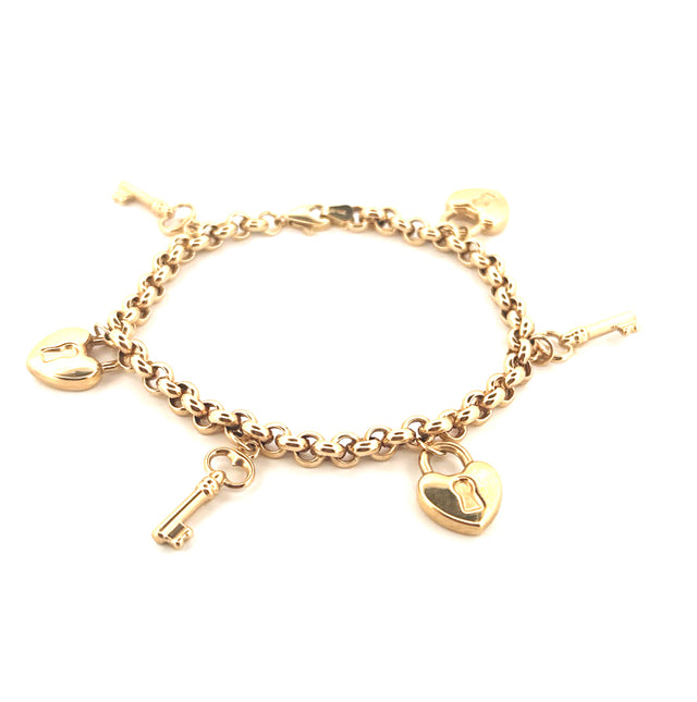 14k Yellow Gold Women's Fancy Rolo Bracelet  Size 8