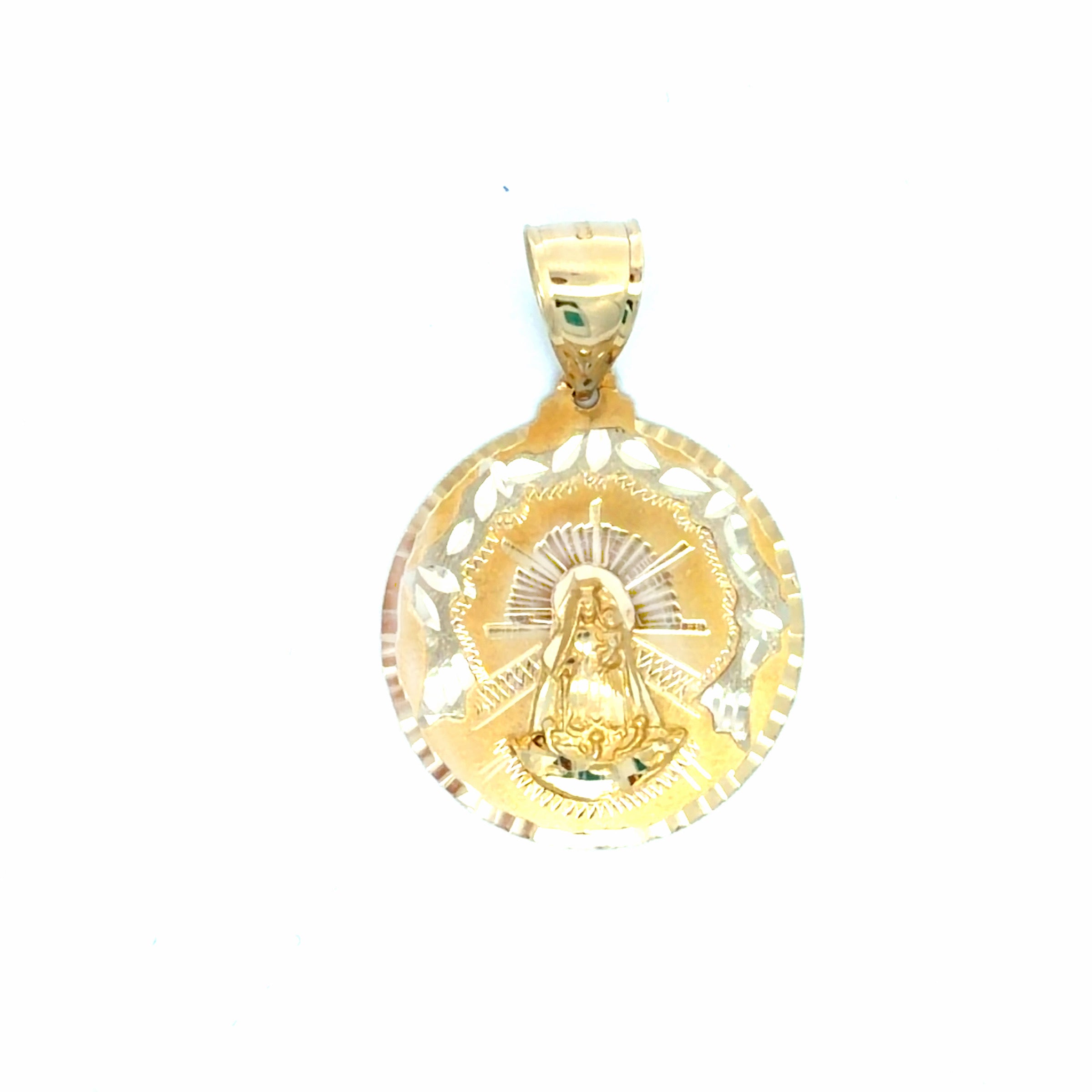 14K Two Tone Virgin Of Charity Pendant   Weight 7.7