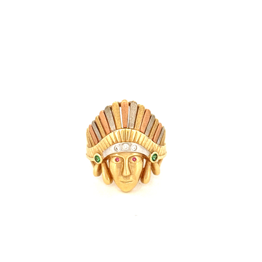 14K Tri-Color Gold Satin Indian Ring Size 10  Weight 10.3 gr