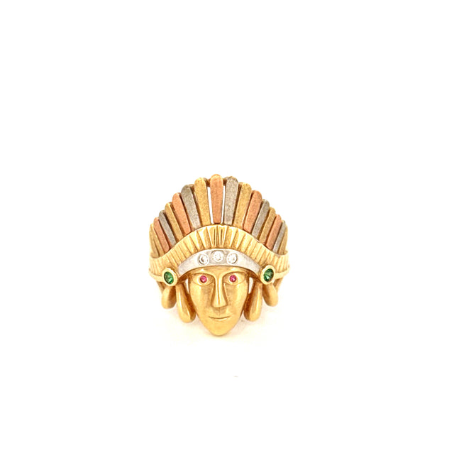 Anillo indio de oro tricolor satinado de 14K Talla 10 Peso 10.3 gr