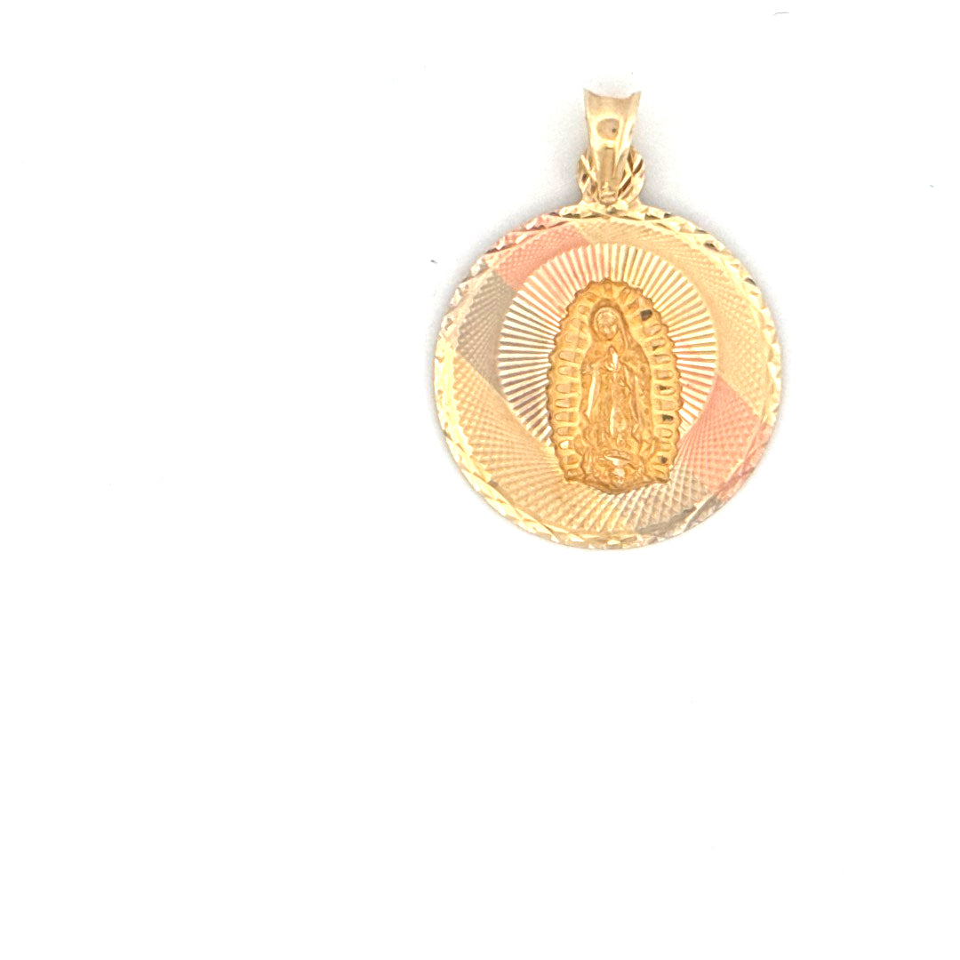 14K Tri-Color Gold Virgin of Guadalupe Satin Pendant Weight 2.6 gr
