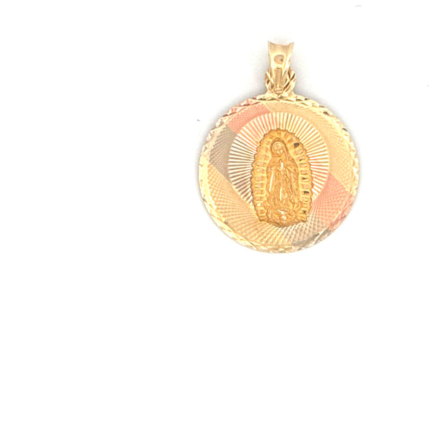 14K Tri-Color Gold Virgin of Guadalupe Satin Pendant Weight 2.6 gr