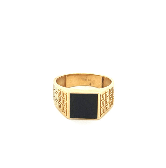 Anillo de hombre de oro amarillo de 14k con ónix y circonita, talla 11