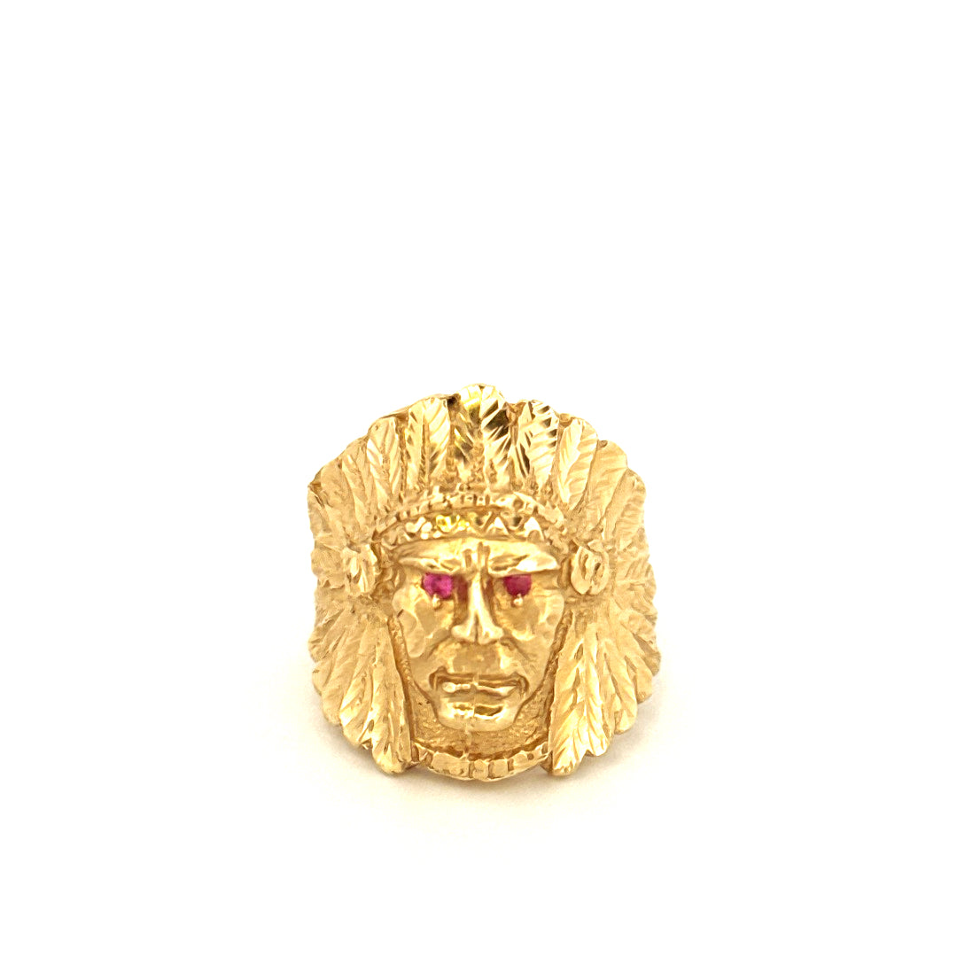 Anillo Indio de Oro Amarillo de 14K con Circonitas Talla 10 Peso 15 gr