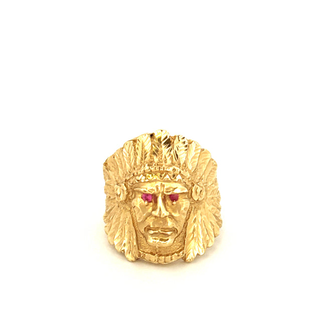 Anillo Indio de Oro Amarillo de 14K con Circonitas Talla 10 Peso 15 gr