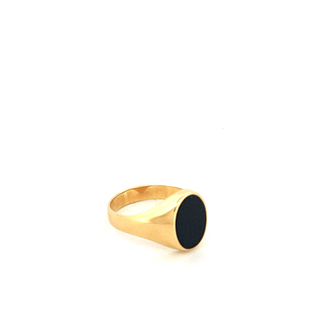 Anillo de hombre de oro amarillo de 14k con ónix negro, talla 7, peso 3.3 gr
