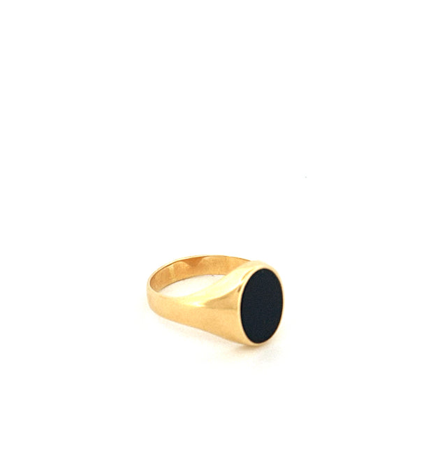 Anillo de hombre de oro amarillo de 14k con ónix negro, talla 7, peso 3.3 gr