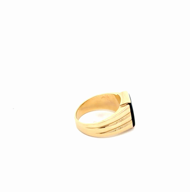 14k Yellow Gold Men's Black Square Stone Ring Size 10 1/4 Weight 9 gr