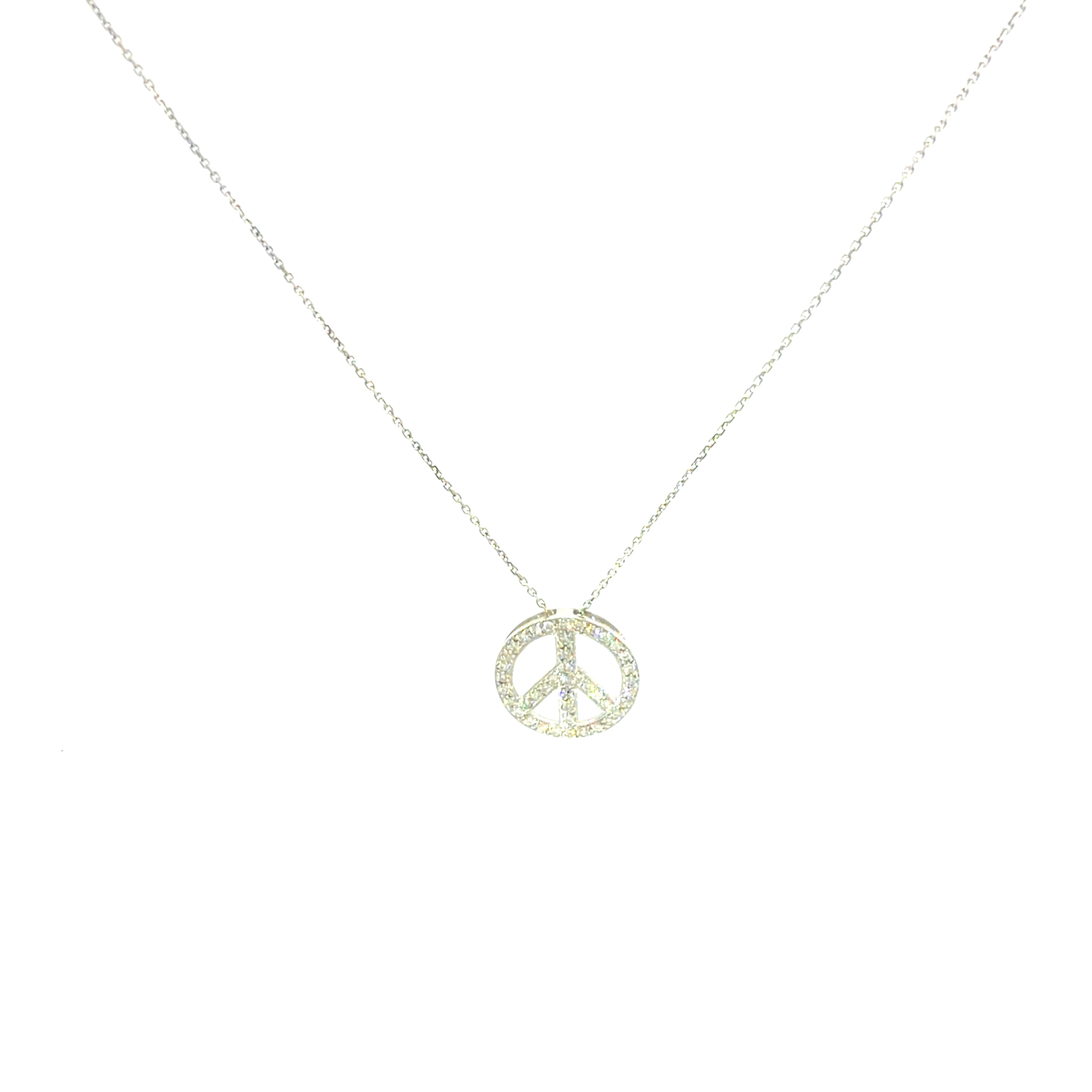 18K White Gold Peace Sign Pendant With Diamonds Weight 2.4 gr
