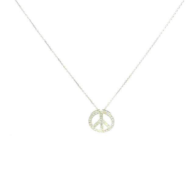 18K White Gold Peace Sign Pendant With Diamonds Weight 2.4 gr