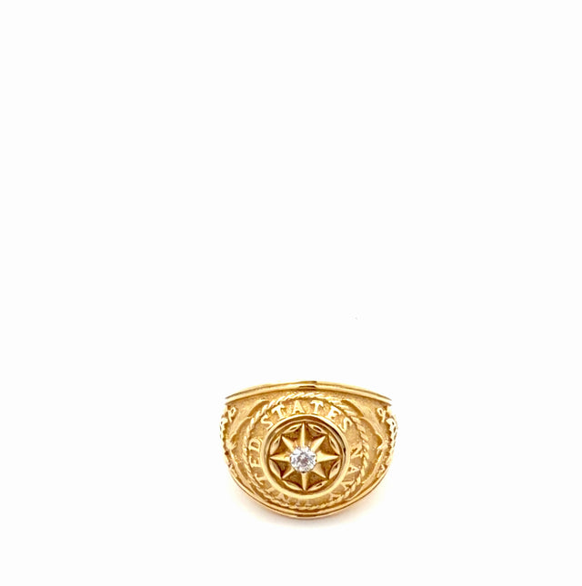 14k Yellow Gold Men's Ring With United States Navy Engravement & Cz Size 10 1/2 Weight 10.8 gr