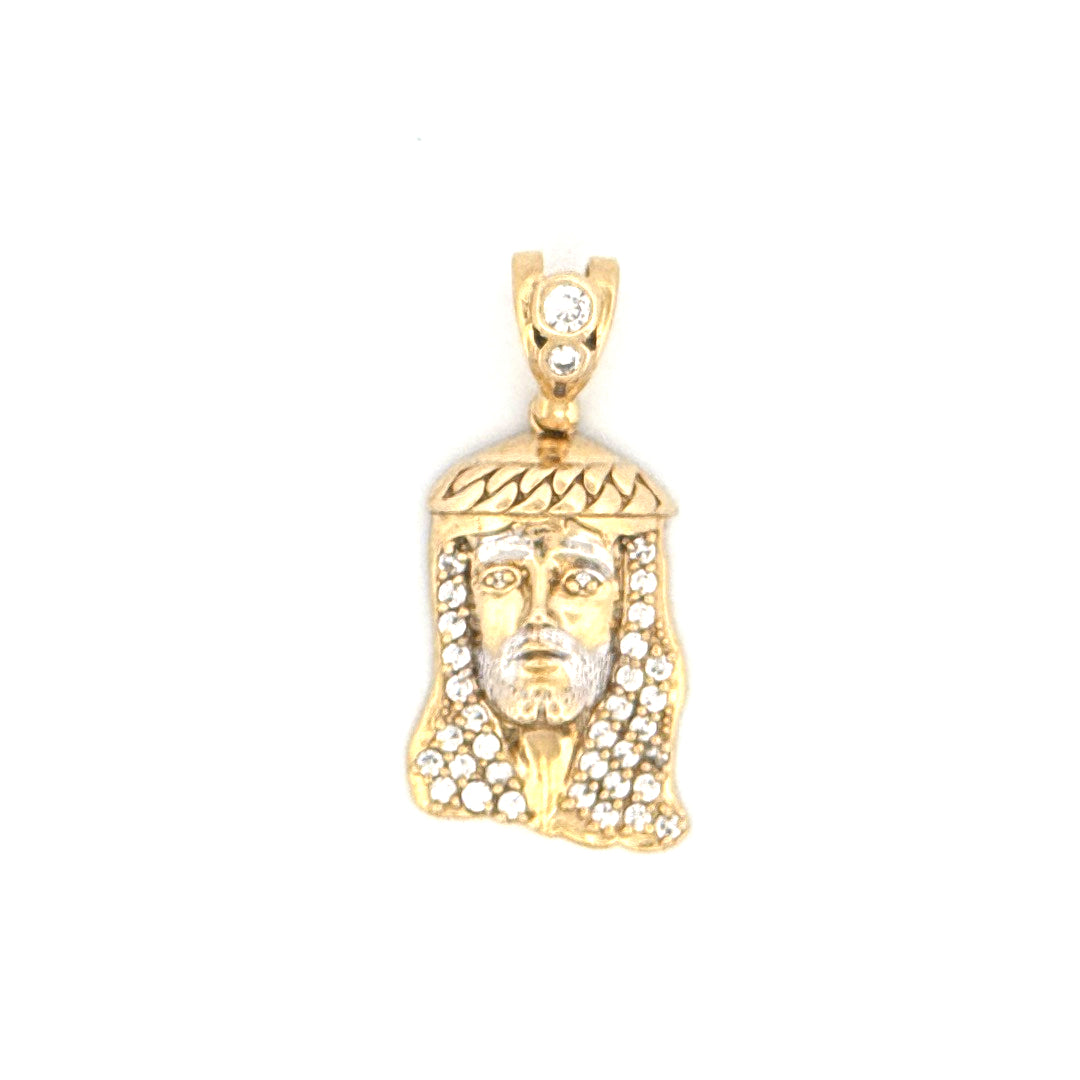 10K Yellow Gold Jesus Christ Face Pendant With Cz  Weight 3.3 GR