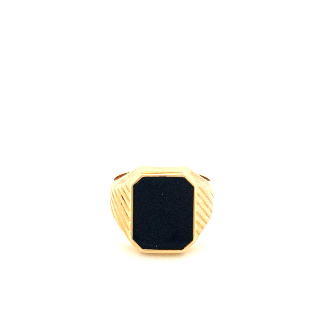 Anillo de hombre de oro amarillo de 14k con ónix negro, talla 10, peso 7,3 gr