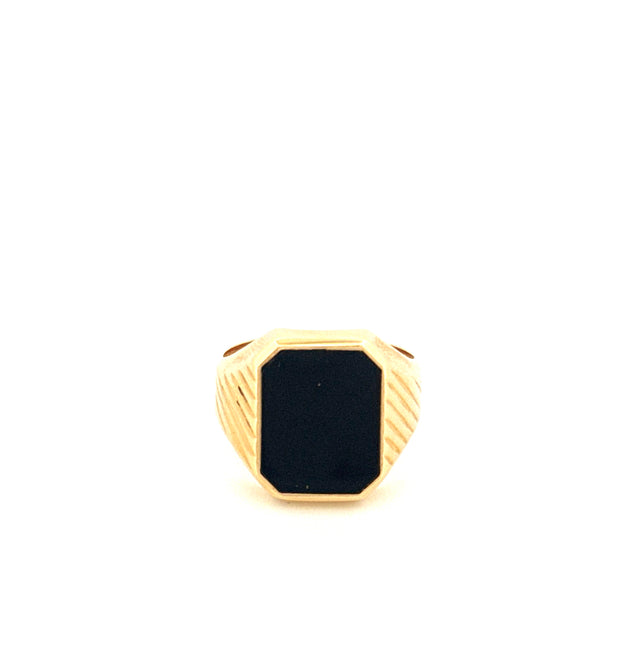Anillo de hombre de oro amarillo de 14k con ónix negro, talla 10, peso 7,3 gr