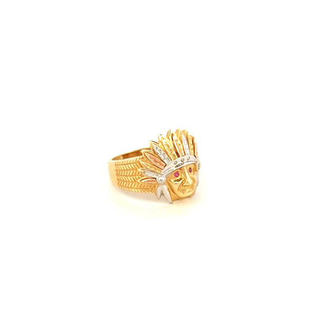 Anillo de hombre indio de oro tricolor de 14K con circonita cúbica, talla 10, peso 7,4 gr