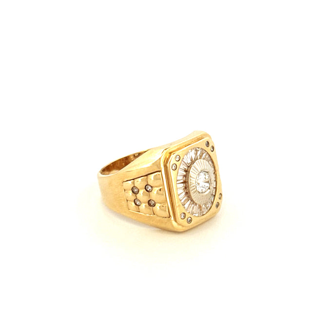 Anillo de Moda para Hombre de Oro Amarillo 10K con Circonita Talla 11 Peso 8.0 GR