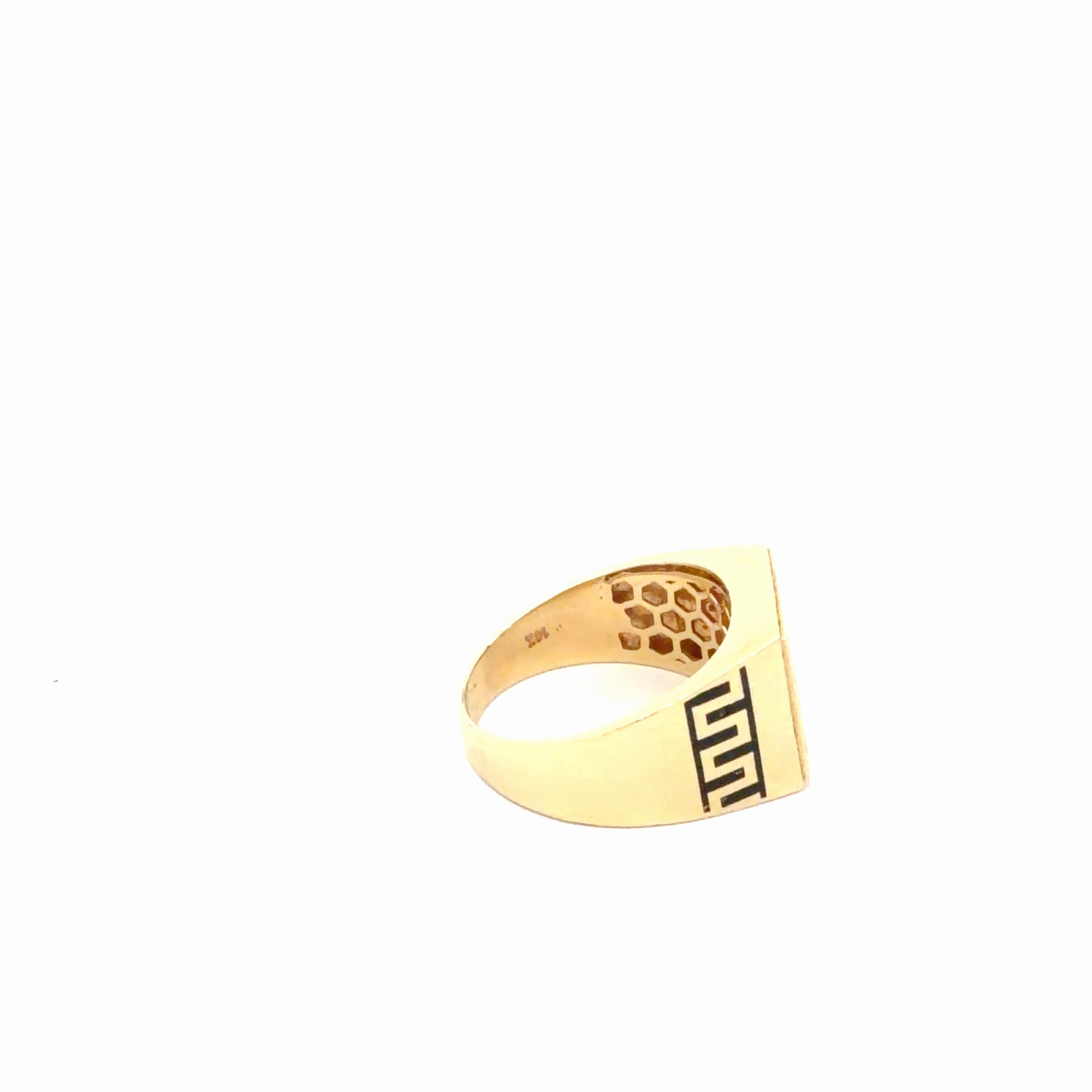 14k Yellow Gold Men's Ring With Black Greek Key Design Size 10 1/2 Weight 10.9 gr