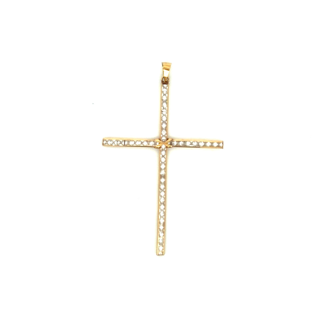 10K Yellow Gold Cross White CZ Pendant 2.6GR
