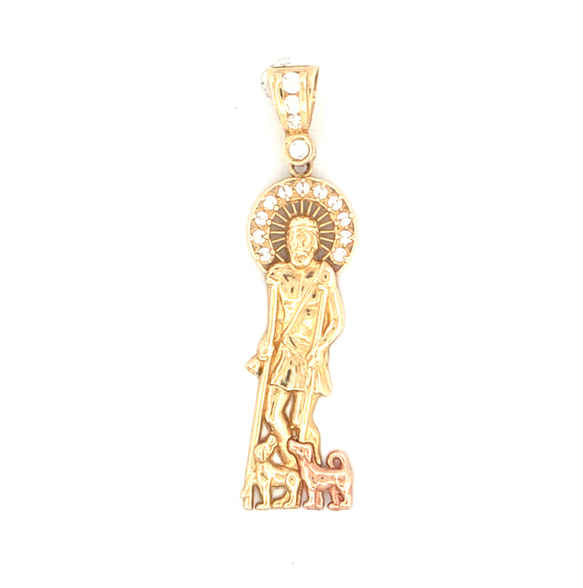 14K Two-Tone Gold Saint Lazarus Pendant With Cz Weight 5 gr