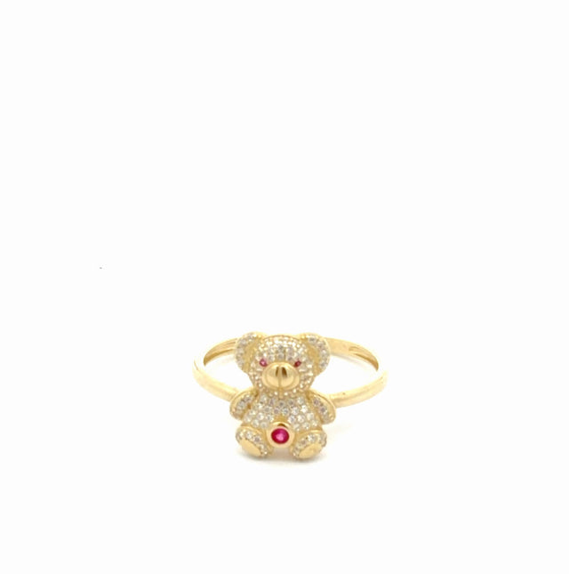 10K Yellow Gold Fancy Ring With Bear  /CZ 8 1/2